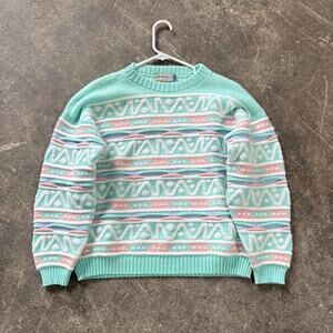 Vintage Diversity Sport Sweater Womens M Blue Pink Raised 3-D Knit Sweatshirt